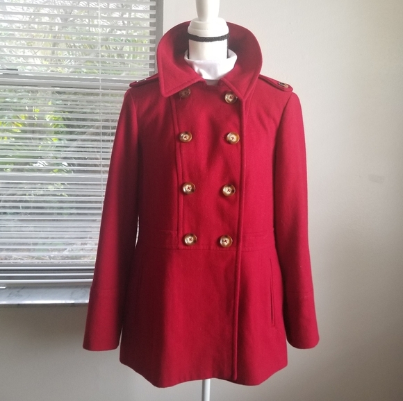 Michael Kors Double Breasted Wool Blend Red Peacoat Size XL - Picture 4 of 9